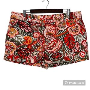 Loft Outlet Orange and Green Tropical Floral Print Chino Shorts Womens Size 16
